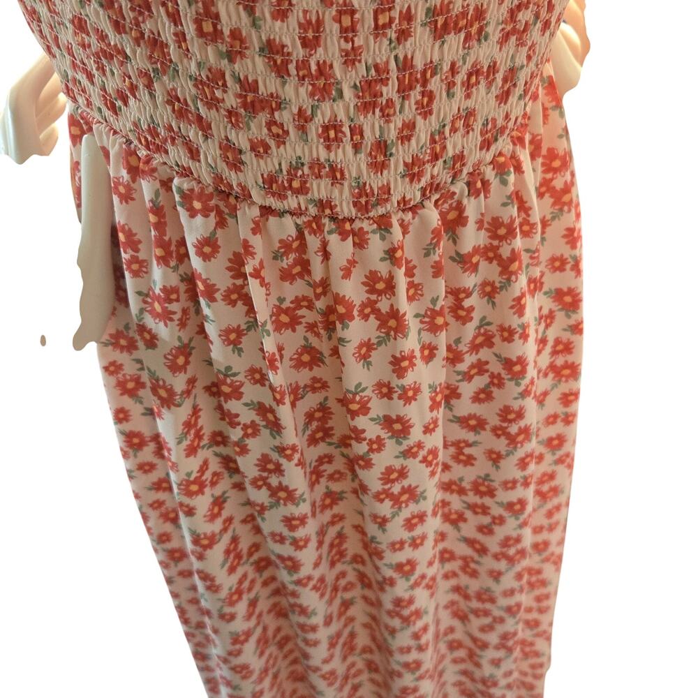 Y2K VTG Pink Floral Dress Milkmaid Cottage Core 90s Feminine Midi XL - Picture 7 of 11
